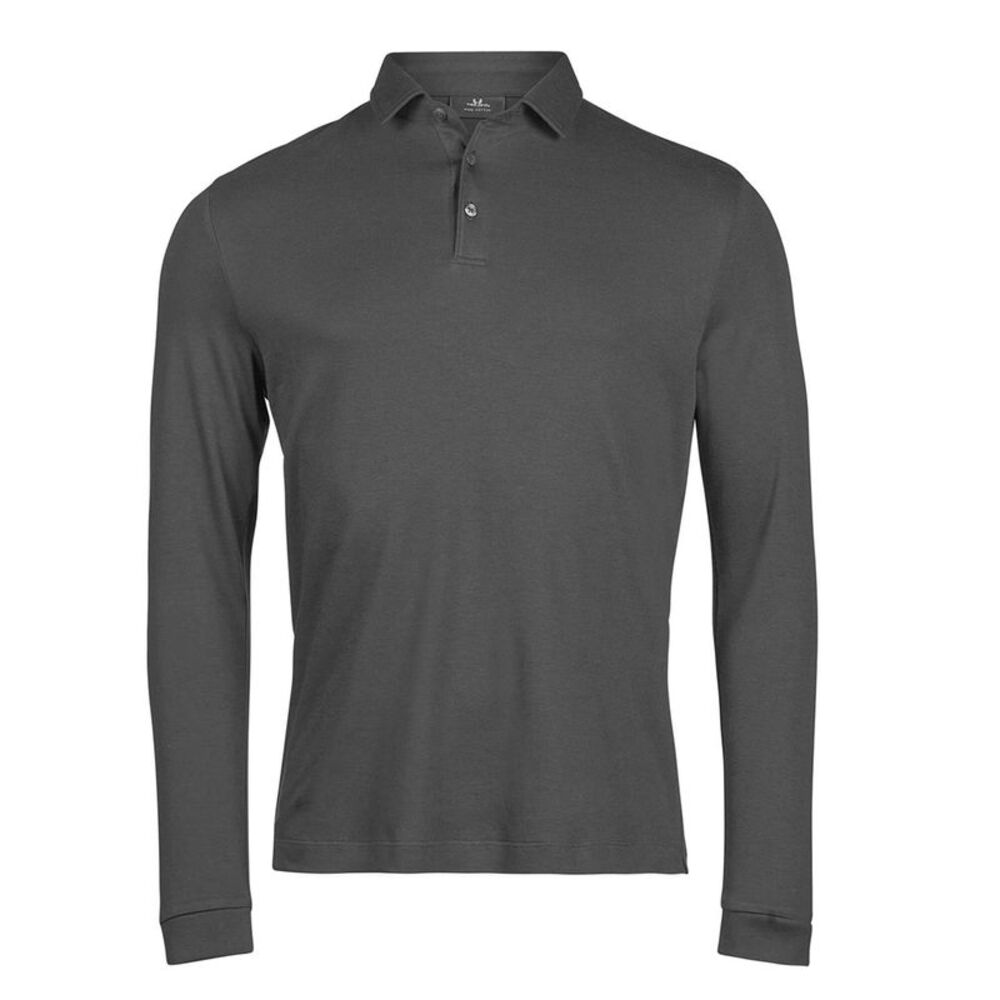 Tee Jays Mens Pima Cotton Long-Sleeved Polo Shirt / Black